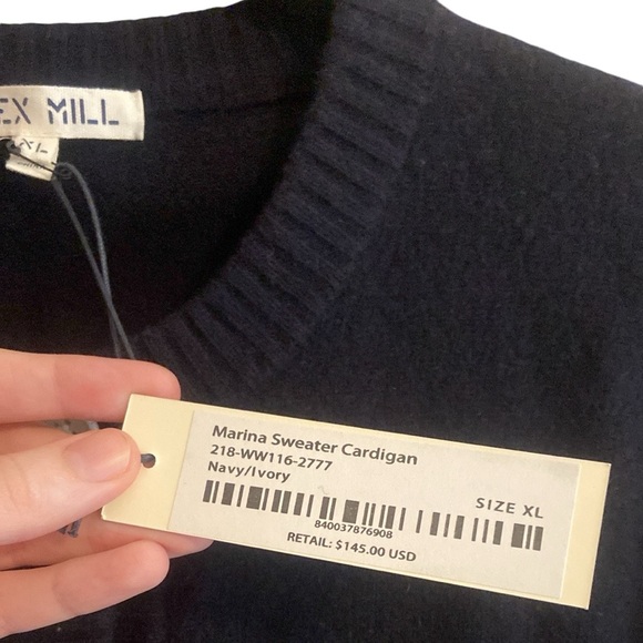 Alex Mill 100% Merino Wool Navy White Striped Button Up Marina Sweater Cardigan - Picture 7 of 11